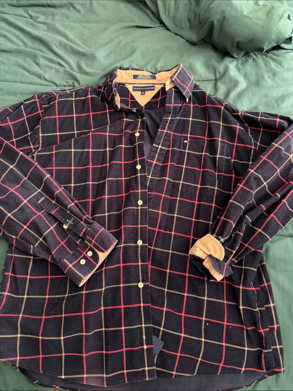 Tommy Hilfiger Navy Plaid Button-Down Shirt with Red and Tan Windowpane